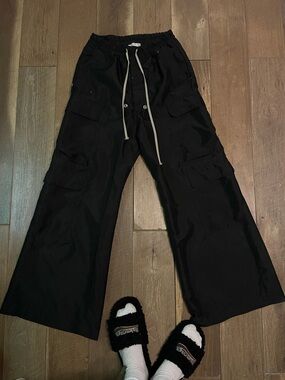 MNML Black Wide-Leg Cargo Pants with Drawstring